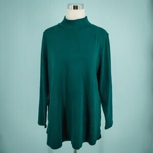Chico's 2 Size Large L Jasper Green Fashion Knit Mock Neck Pima Cotton Tunic Top